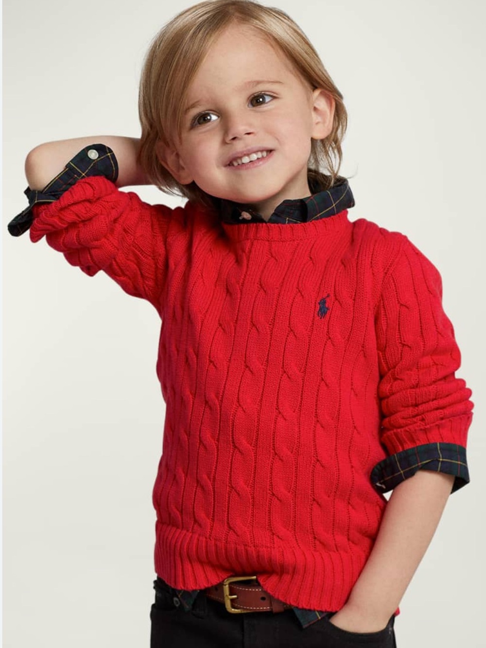 Polo by Ralph Lauren Bright Red Cable-Knit Crew Sweater